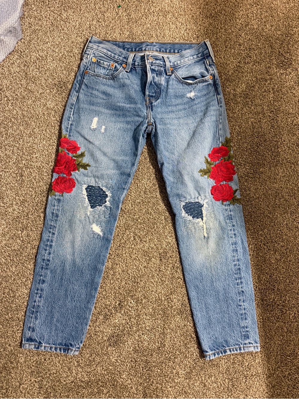 Levi's Light Blue Jeans with Red Rose Embroidery